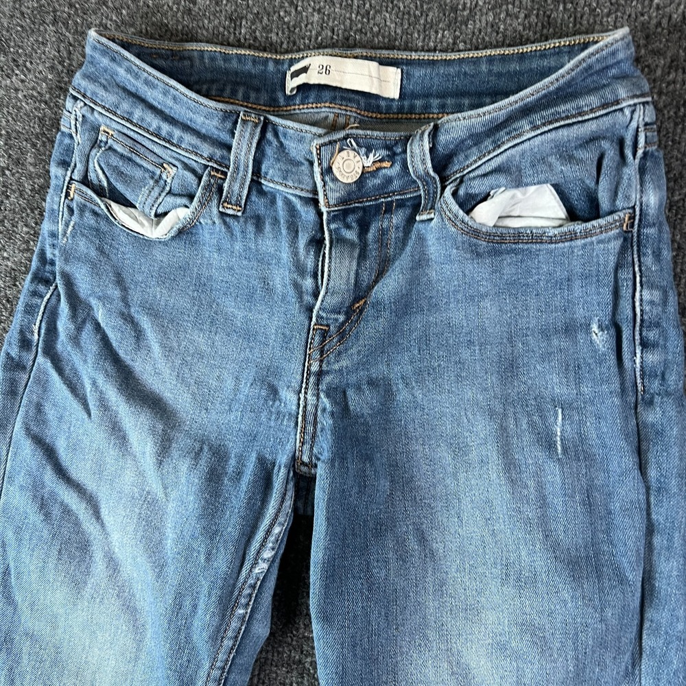 Levi's 535 Jeans Womens 25x28 Blue Denim Cotton Low Rise Super Skinny Distressed